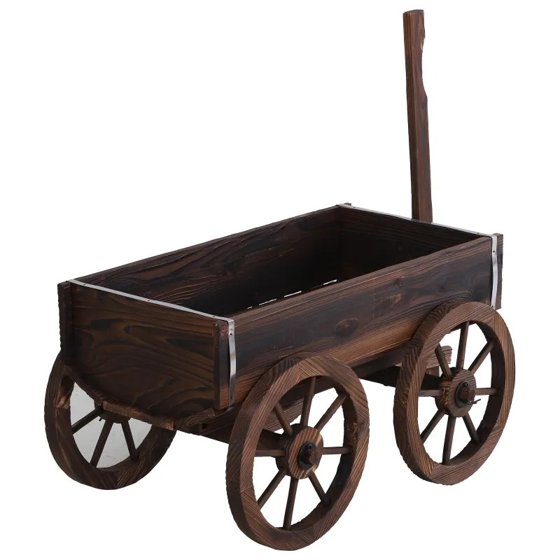 Outsunny Fir Wood Wheelbarrow Flower Planter Pot w/ Elevated Design & Large Growing Space