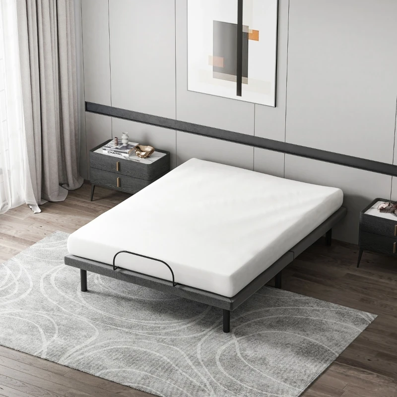 HOMCOM Queen Adjustable Bed Frame, Ergonomic Zero Gravity Power Bed Base with Head and Foot Incline, Memory, and Wireless Remote, Grey