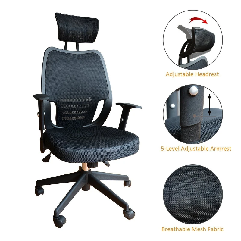 HomCom Ergonomic Mesh Office Chair with Headrest - Black