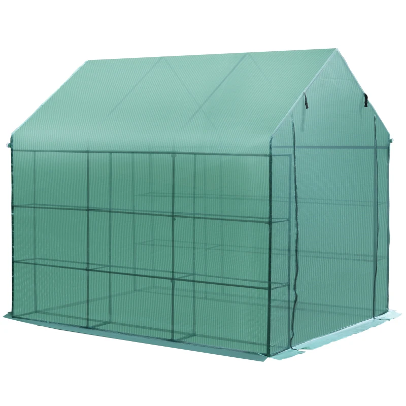 Outsunny 8' x 6' x 7' Portable Water/UV Walk-In Greenhouse Hot House with 18 Shelves, Weather Cover, & Roll Up Door