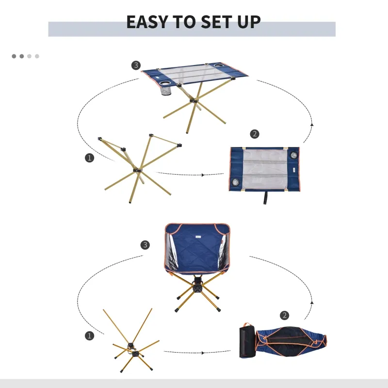 Outsunny Camping Table and 2 Chairs Set Lightweight Folding Set w/ Cup Holder & Carry Bag