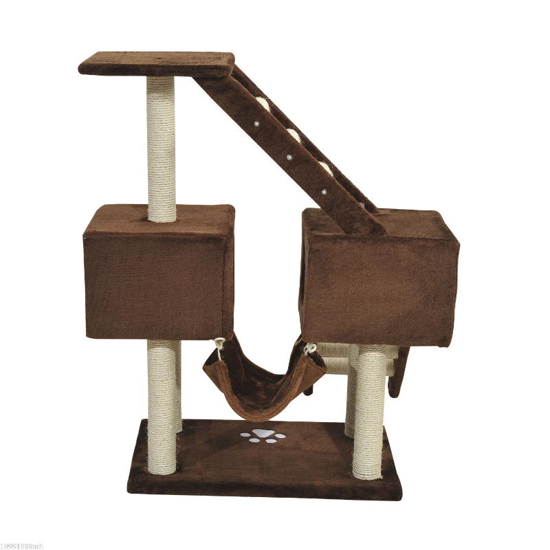 PawHut 42.8Inch Scratching Cat Tree Climber Tower Condo with Hammock Post Brown