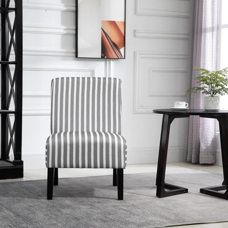 HOMCOM Linen Fabric Dining Chair with Pine Wood Legs and Sponge Padded Cushion, for Living Room, Dining Room, Line Pattern