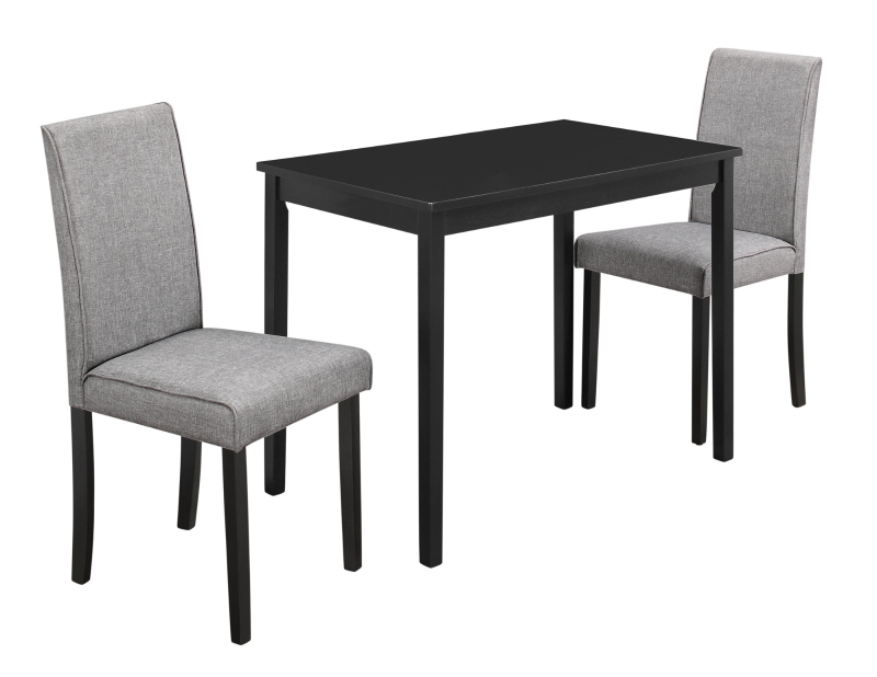 Monarch 3 Piece Casual Rectangle Table and Linen Parson Chairs Dining Set - Black / Grey