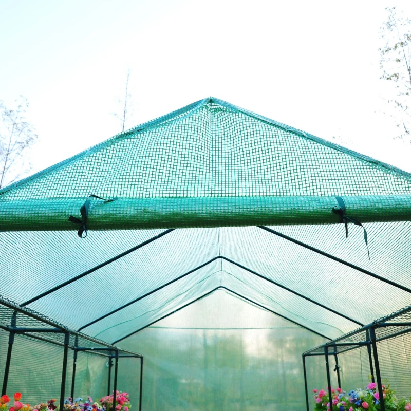 Outsunny 8' x 6' x 7' Portable Water/UV Walk-In Greenhouse Hot House with 18 Shelves, Weather Cover, & Roll Up Door