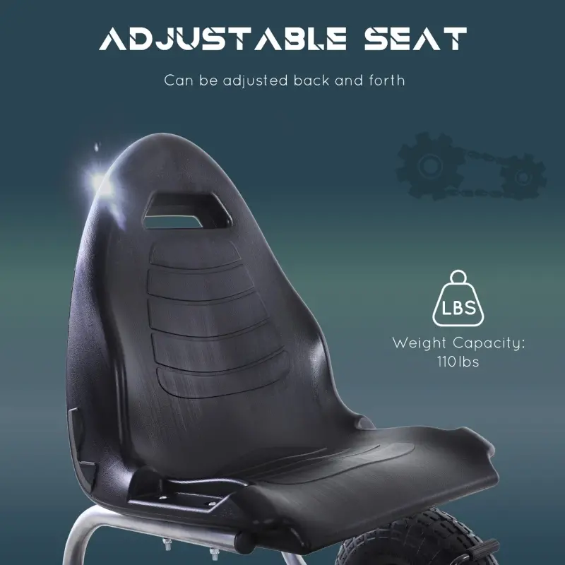 Aosom Pedal Go Kart, 4 Wheels Pedal Ride On for Boys & Girls with Rubber Wheels, Adjustable Seat & Sharp Handling - Blue