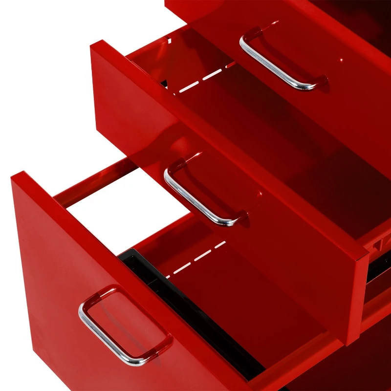 HOMCOM Rolling Filing Steel Cabinet Chest Organizer Cupboard Home Office Furniture with 3 Drawers and LOCK (Red)