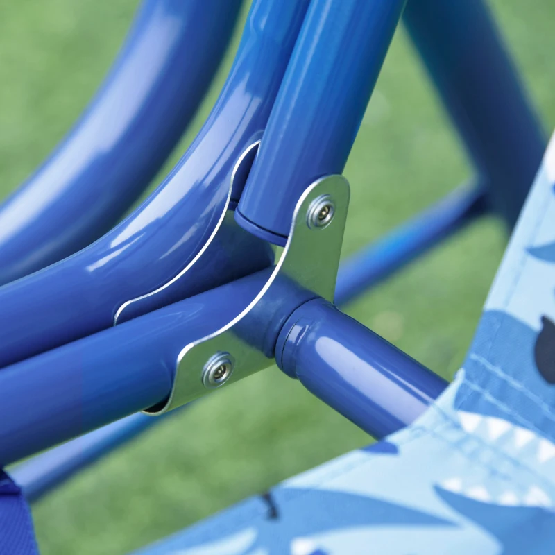 Outsunny Kids Porch Swing, Outdoor 2-Seat Children Patio Chair, Toddler Glider with Adjustable Canopy, Seat Belt for Garden Backyard Shark Pattern