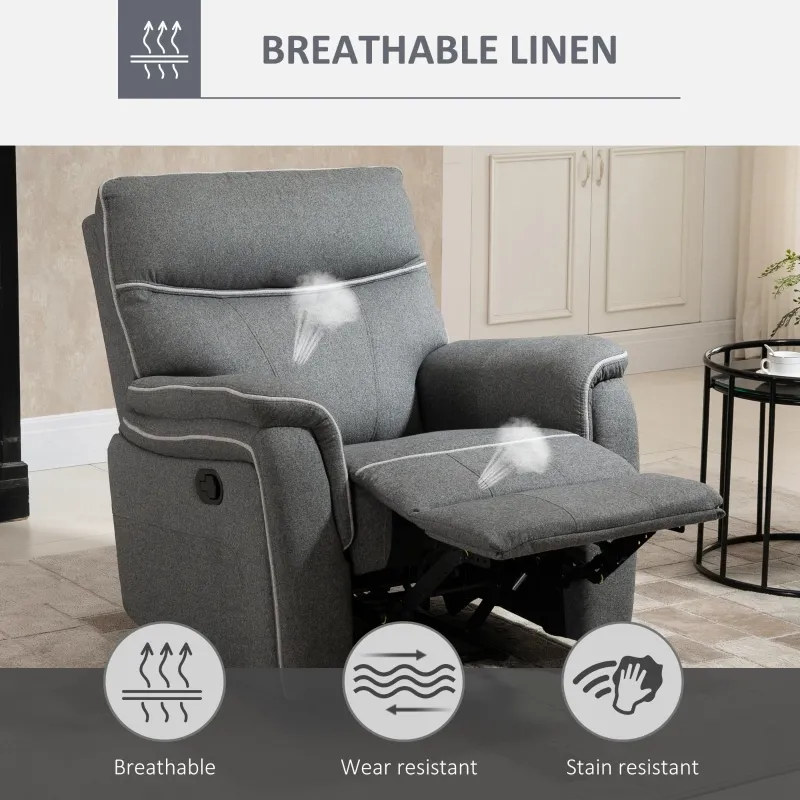 HOMCOM Manual Recliner Armchair with Thick Padded Headrest, Back and Footrest and Adjustable 150 Degree Angle, Grey