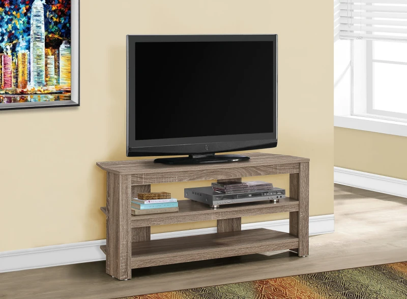 Monarch 42" Contemporary Wood Grain-Look Open Concept Storage Shelf Console TV Stand - Dark Taupe Finish