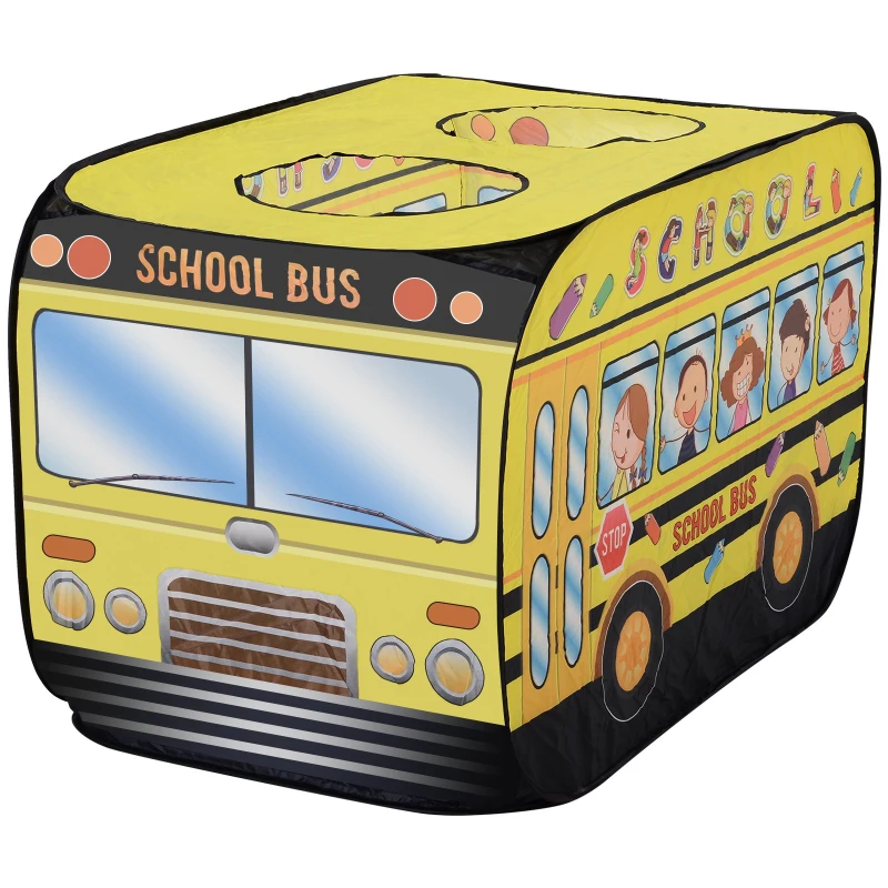 Qaba Kids School Bus Play Tent Pop-up Portable & Foldable Yellow