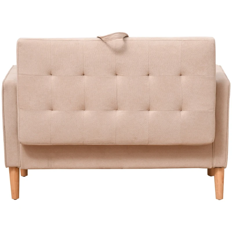 HOMCOM Modern 2-Seater Loveseat Button-Tufted Fabric Couch with Storage Chest, Cushions and Rubberwood Legs for Living Room, Light Brown