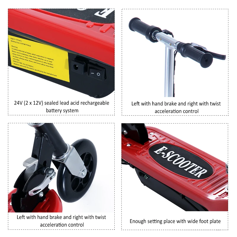 Qaba Electric Adjustable Folding Seated E-Scooter Battery Powered Motorized Bike Red