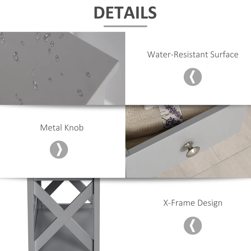 kleankin Wall Mount Bathroom Storage Rack with Open Shelves and Drawer Wooden Cabinet Organizer for Bathroom - Grey