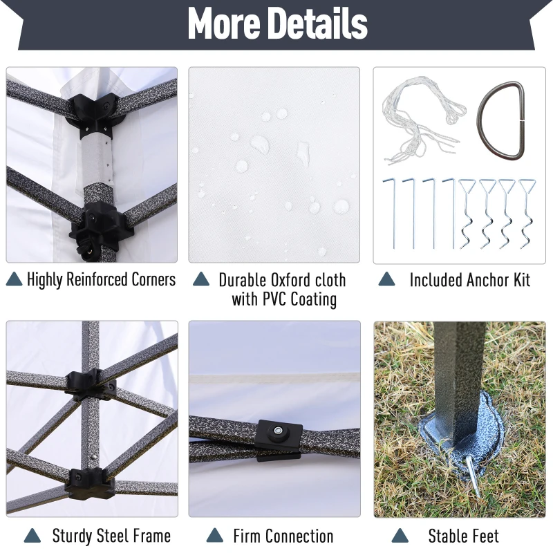 Outsunny 10' x 15' Pop Up Canopy Gazebo with 3-Level Adjustable Height, Wheeled Roller Bag, UV Fighting Roof, White