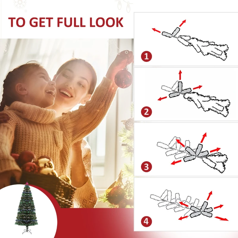 HOMCOM 7FT Pre-Lit Fiber Optic Arfiticial Christmas Tree with Star Tree Topper, Solid Metal Base, 280 Branch Tips, 6 Color LED Lights for Home and Holiday Decoration