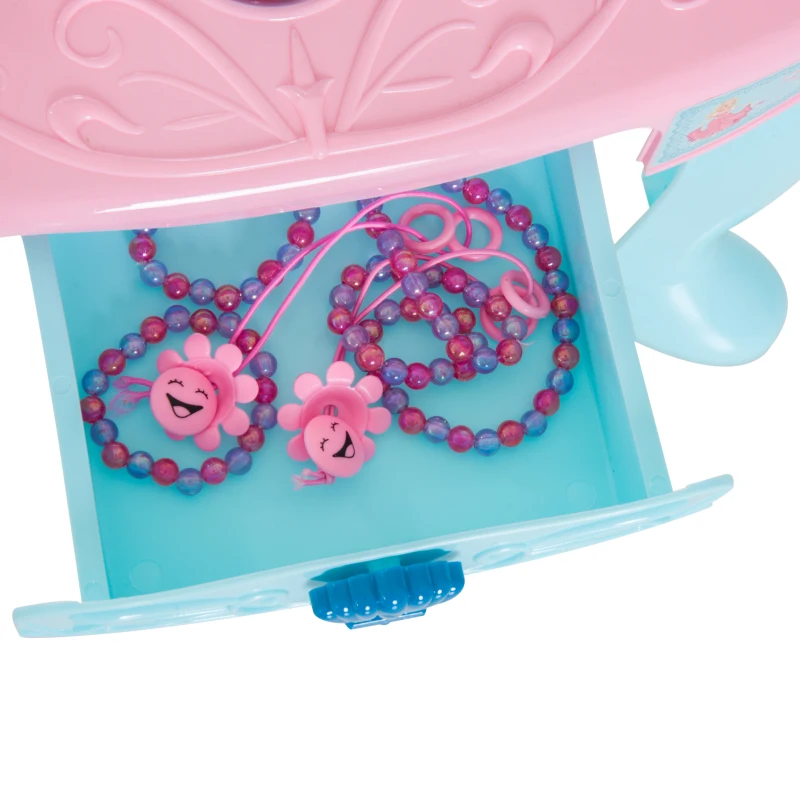 Qaba Kids Pretend Vanity Play Set Princess Girl Magic Dressing Table with Hair Dryer Makeup Table