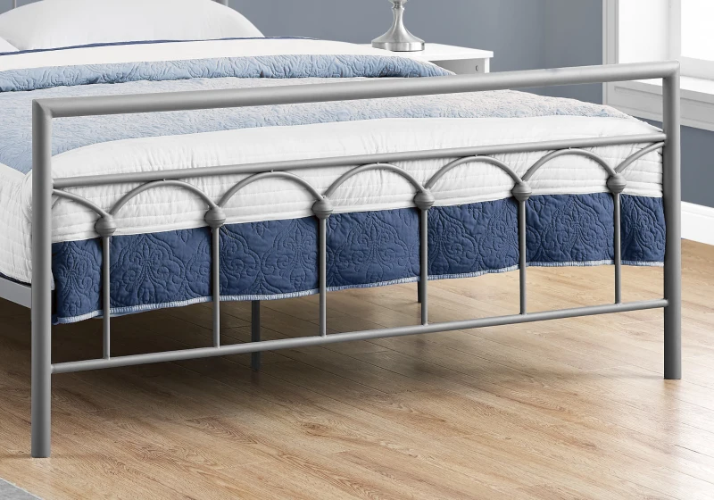 Monarch 62" Contemporary Veritcal Slat Arch Accent Metal Bed Frame - Queen Size - Silver Finish