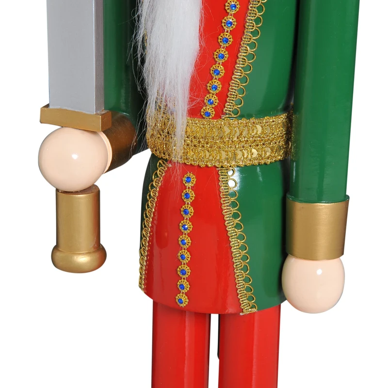 Open Box HOMCOM 42" Wooden Traditional Nutcracker King Figure with Sword - Red and Green