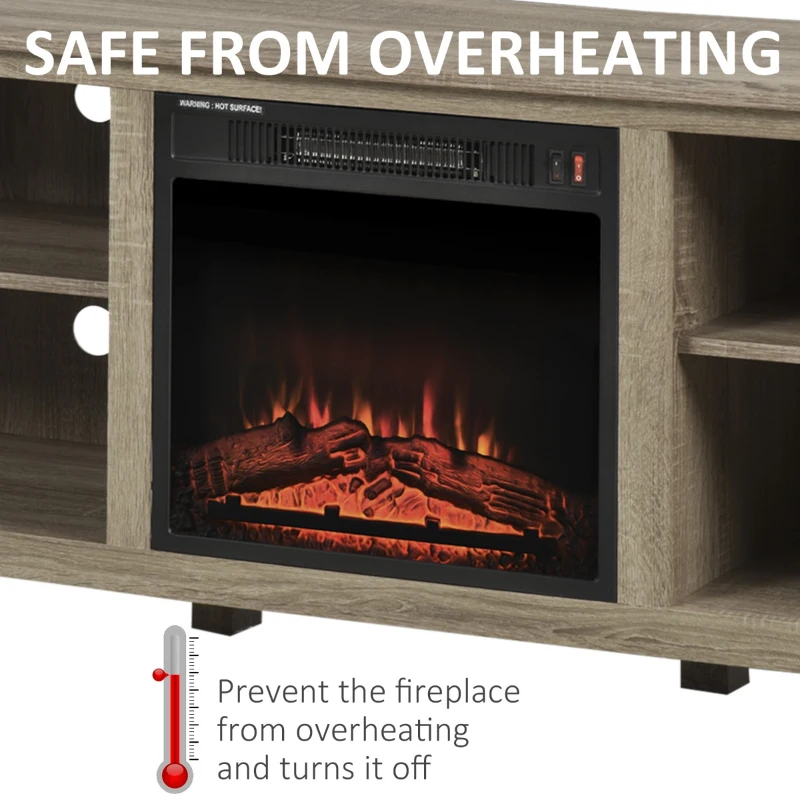 HOMCOM 60" W x 23.5" H Electric Fireplace Mantel TV Stand, Media Console Center Cabinet with 2 Adjustable Shelves, 4 Cable Management Holes and Fits up to 65" TV, Brown