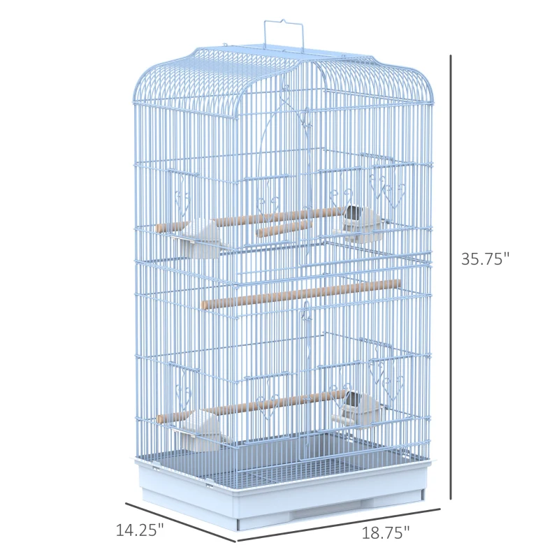 PawHut 36" Bird Cage Macaw Play House Cockatoo Parrot Finch Flight Cage 2 Doors Perch 4 Feeder Pet Supplies White