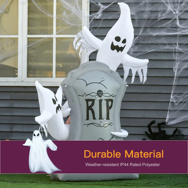 HOMCOM 5.1 ft Inflatable Ghosts with Tombstone, Halloween Outdoor LED Light Yard Display, Waterproof