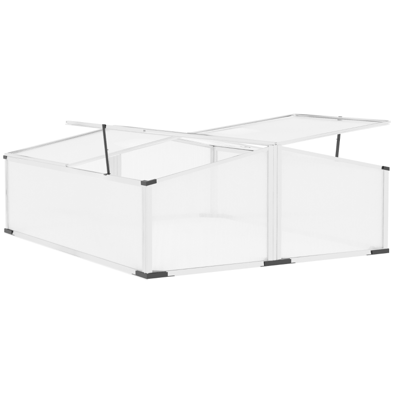 Outsunny Aluminium Cold Frame Greenhouse Kit Raised Planter Box with Opening Top, Silver