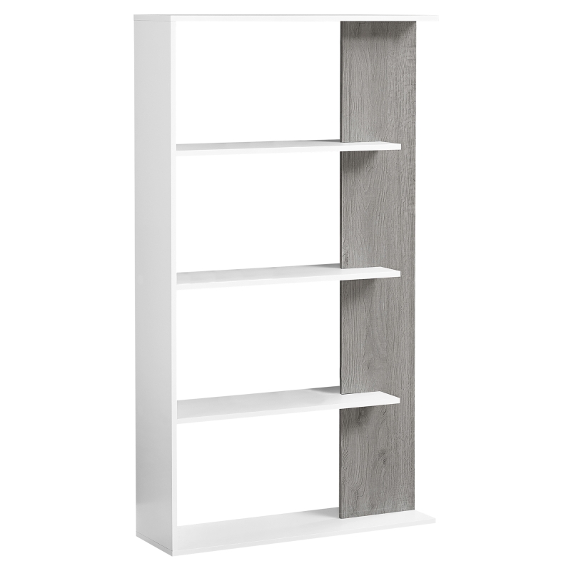 Monarch 56" Contemporary Reclaimed Wood-look 4-Shelf Adjustable Bookshelf - White