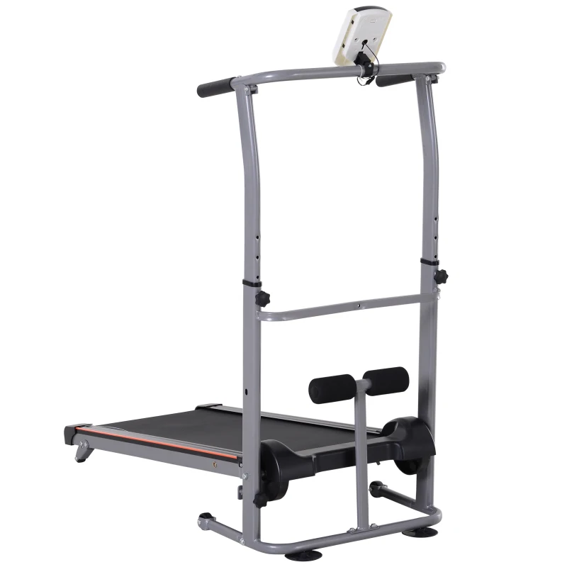 Soozier 2-in-1 Portable Manual Walking Treadmill Sit-up Station for Cardio Fitness Exercise