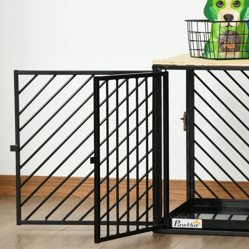 PawHut Furniture Style Dog Crate End Table w/ Cleaning Tray, Steel Dog Cage Kennel for Small Medium Pet Indoor Use Black