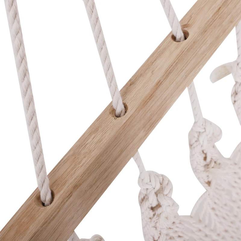 Outsunny Double Hammock Outdoor 2 Person Wide Swing Bed Portable Camping Sun Lounger w/ Wood Spreader Bar Cream