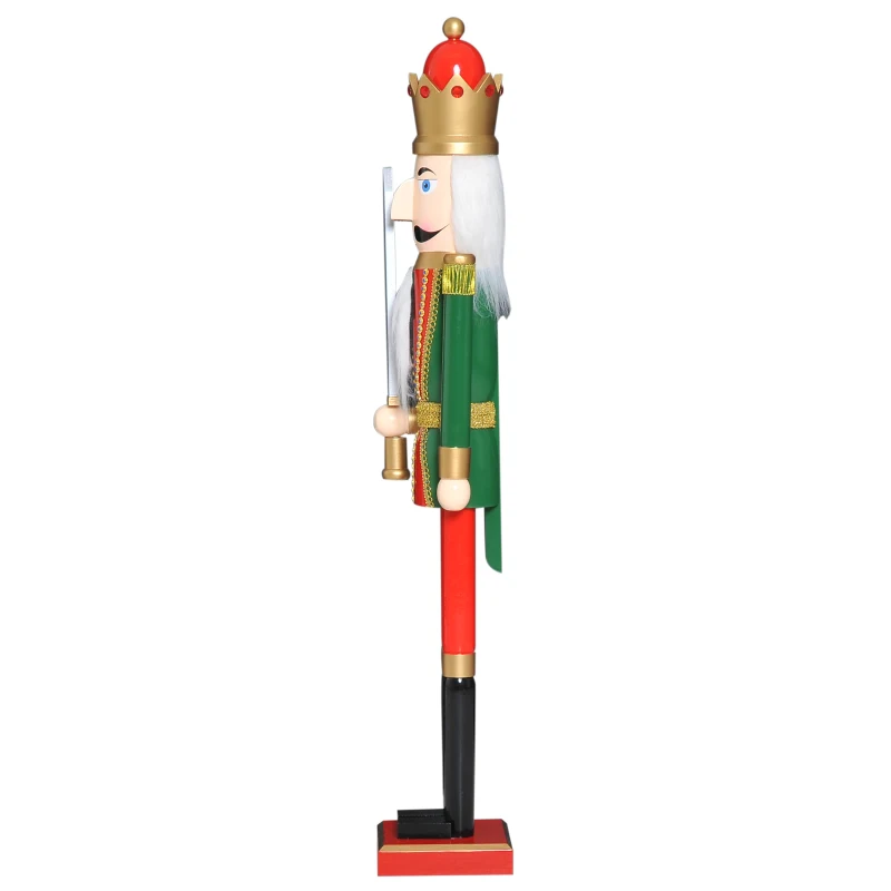 Open Box HOMCOM 42" Wooden Traditional Nutcracker King Figure with Sword - Red and Green