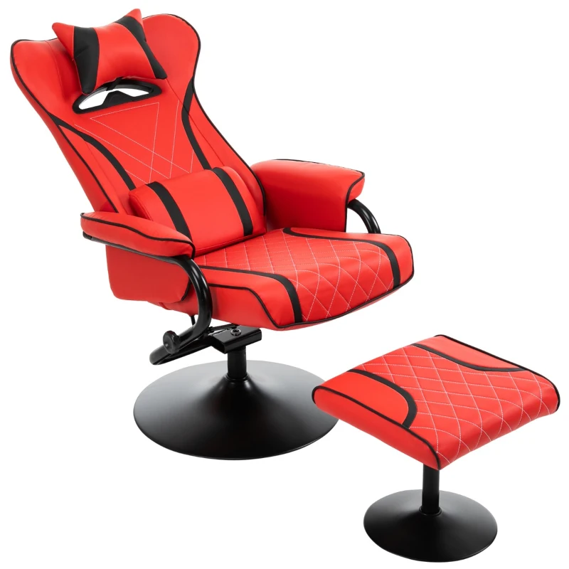 Vinsetto High Back Video Gaming Recliner with Ottoman, Racing Style PC Computer Office Chair, Swivel with Headrest & Lumbar Support, Adjustable Height, Red/Black