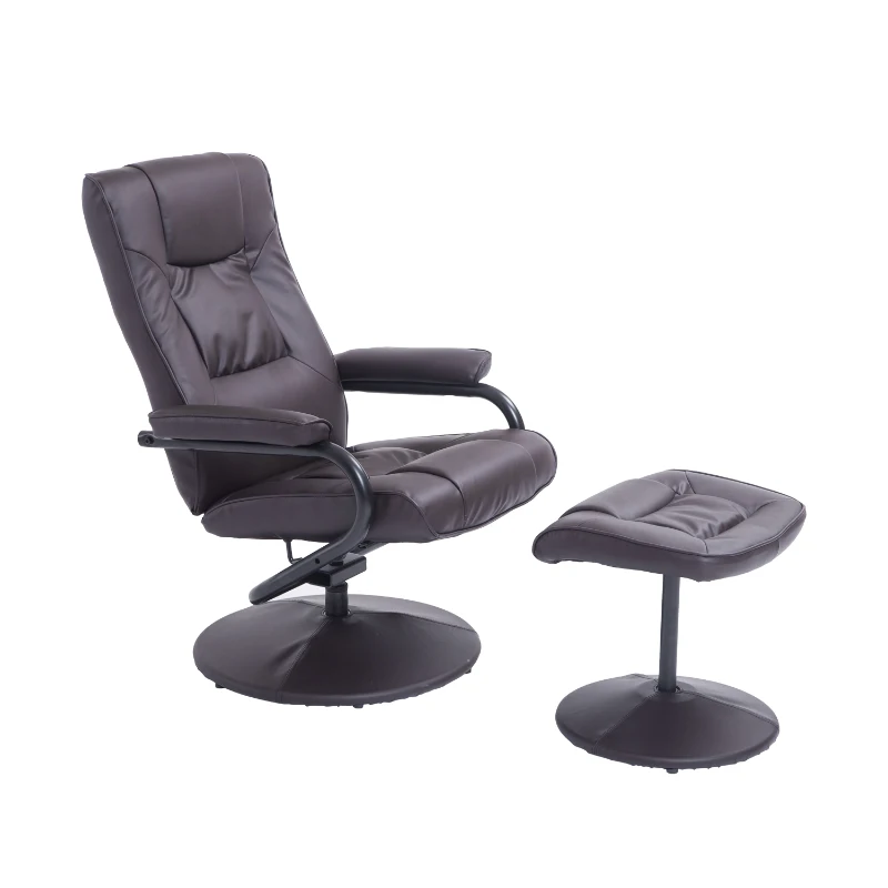 HomCom Ergonomic Faux Leather Lounge Armchair Recliner And Ottoman Set - Dark Brown