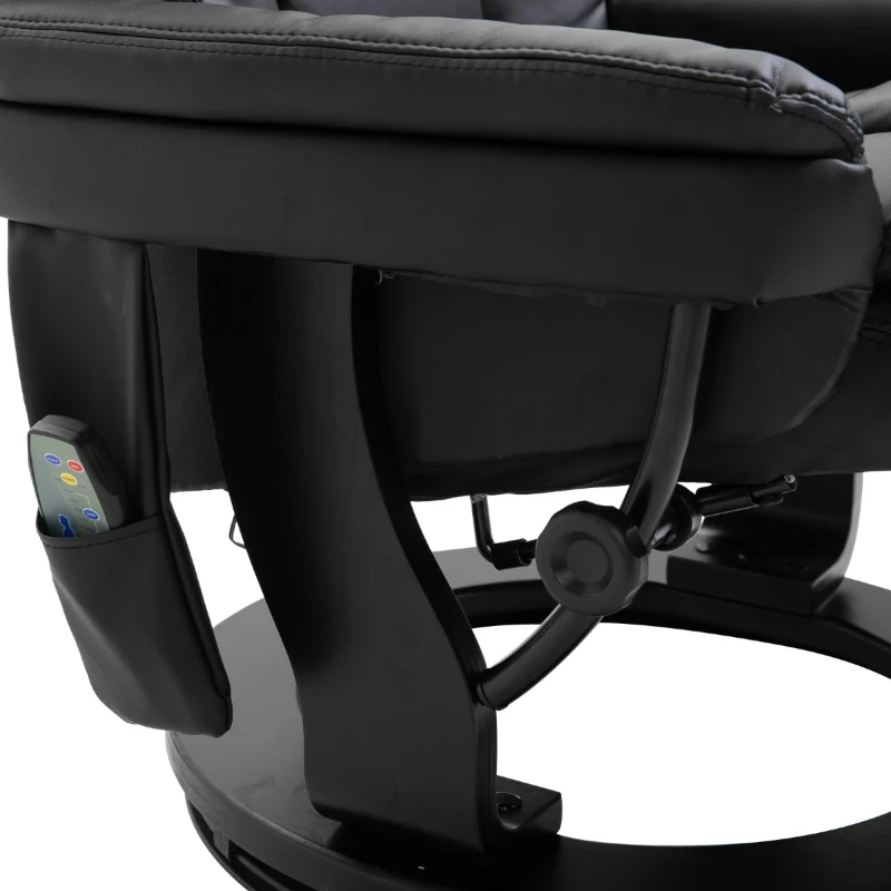 HOMCOM PU Leather Massage Sofa Recliner Chair with Ottoman Heated 10 Point Vibration Swiveling Armchair, Black