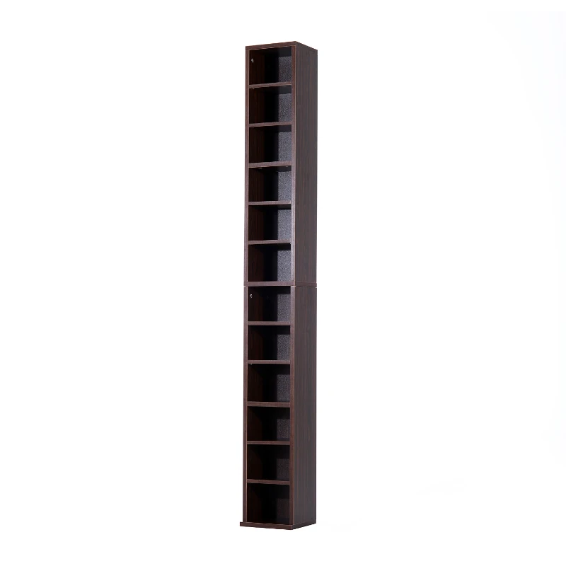 HOMCOM Slim 12-tier Multimedia Storage Tower CD DVD Rack Stand Brown