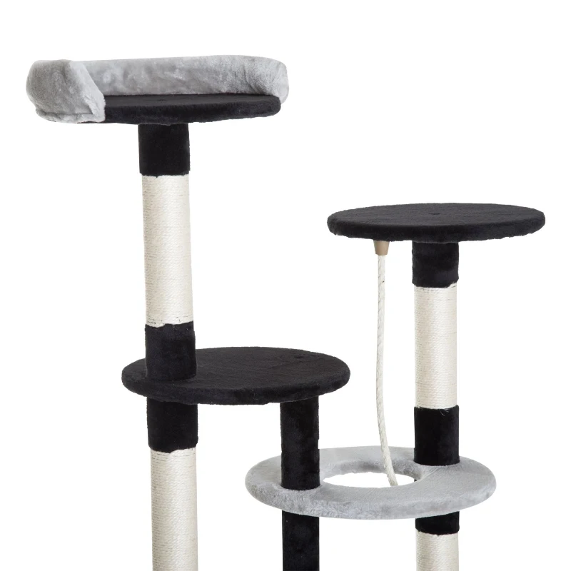 Pawhut 55-inch Cat Tree Scratching Furniture with Condo Post (Black/Gray)