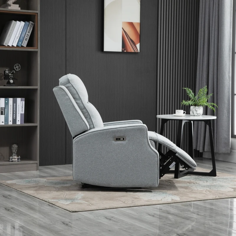 HOMCOM Electric Power Recliner, Wall Hugger Armchair with USB Charging Station, Sofa Recliner with Linen Upholstered Seat and Retractable Footrest, Blue