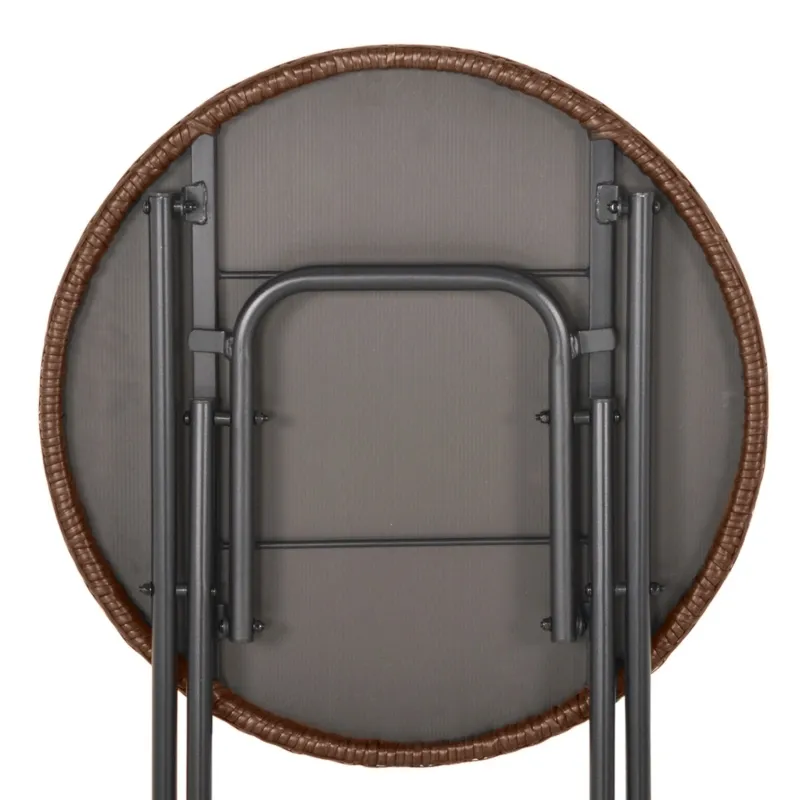 Outsunny 3PC Rattan Wicker Bistro Set w/ Folding Design, Hand Woven Rattan Table and Chairs for Outdoor, Brown