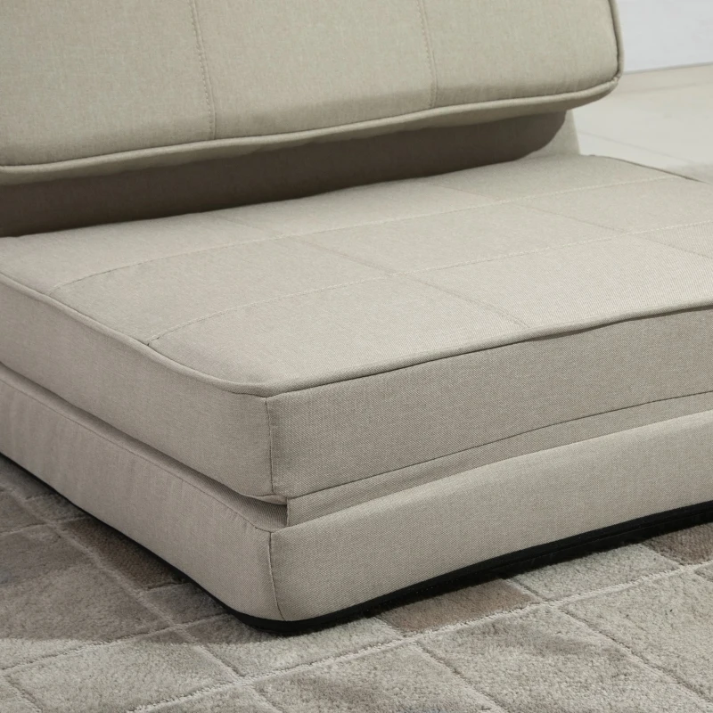 HOMCOM Convertible Flip Chair, Folding Upholstered Floor Sofa, Adjustable Guest Chaise Lounge, Dorm Bed with Metal Frame for Living Room and Bedroom, Gream White