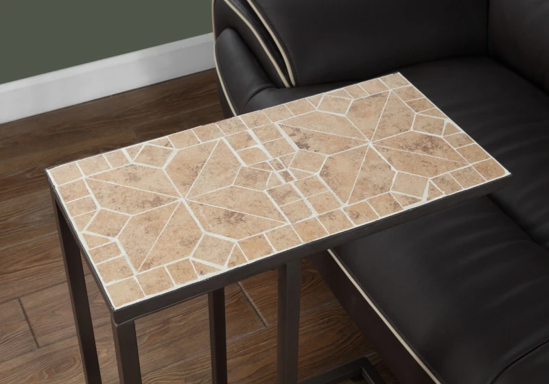 Monarch 25" Modern Mosaic Tile Top Hammered Brown Metal Frame C-Shaped Snack Accent Side End Table - Terracotta Tile Finish