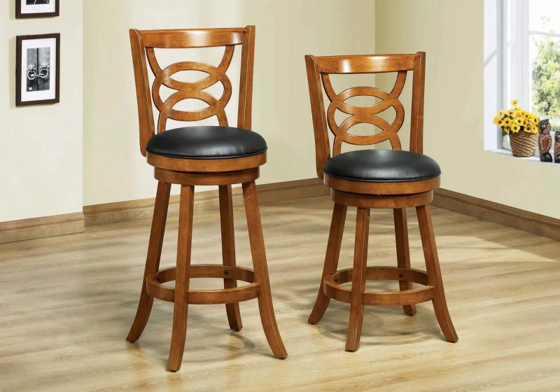 Monarch 2 Piece 42" PU Leather Padded Seat Bar Height Swivel Wooden Barstool Set - Oak Finish