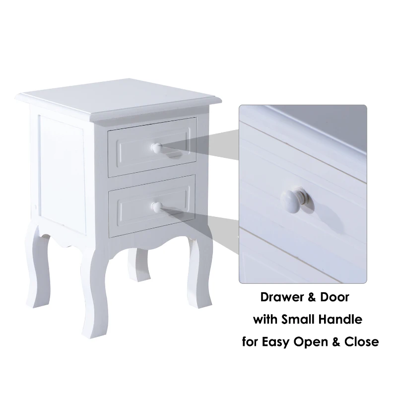 HOMCOM Wood Night Stand Bedside End Table with 2 Storage Drawers White