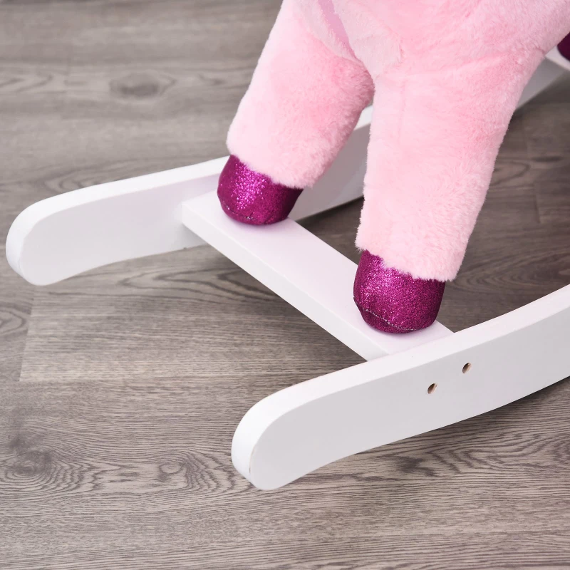 Qaba Kids Plush Toy Rocking Horse Unicorn with Realistic Sounds - Pink
