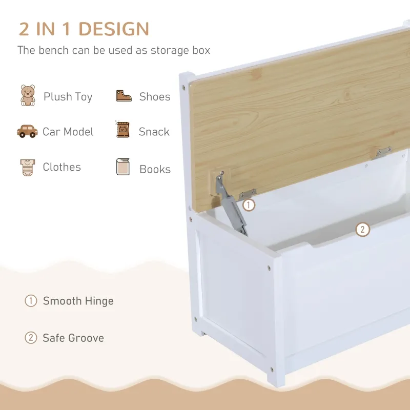 Qaba 4-Piece Kids Table and Chair Set, with 1 Storage Bench and 2 Matching High Back Chairs, Natural & White