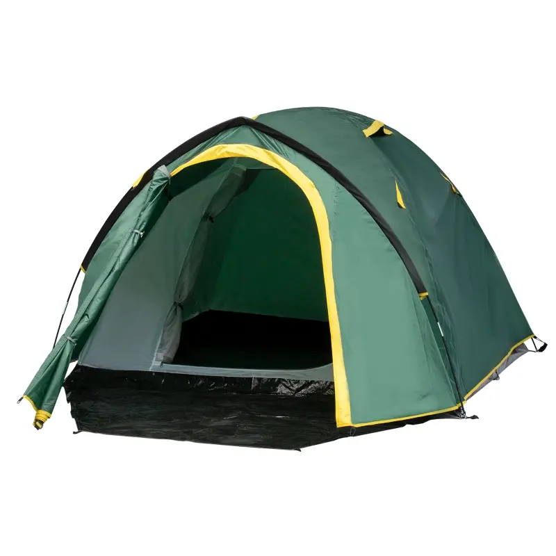 Outsunny 3-Person Camping Tent Backpacking Tent with Vestibule Area, Water-Fighting Polyester Rain Cover, & Mesh Windows, Yellow