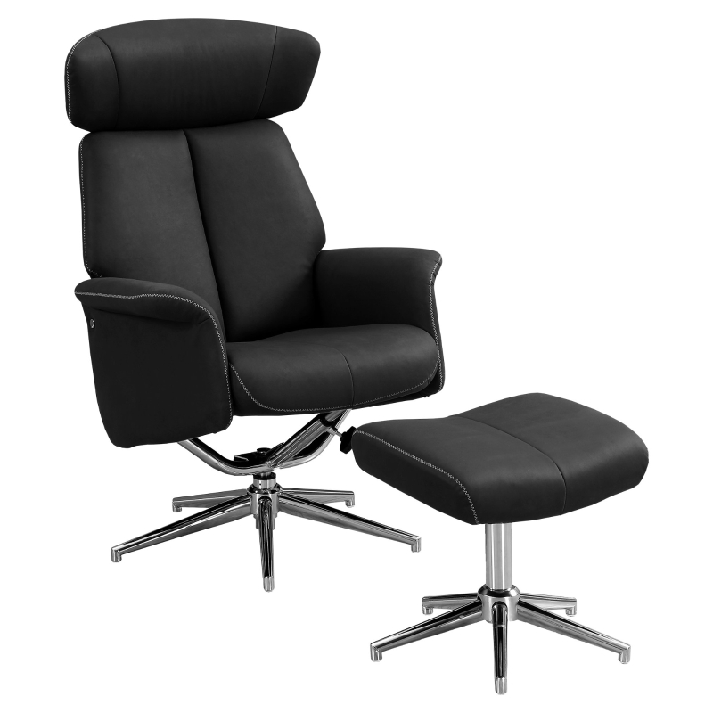 Monarch Retro Modern Upholstered Faux Suede Swivel Recliner with Matching Ottoman - Black