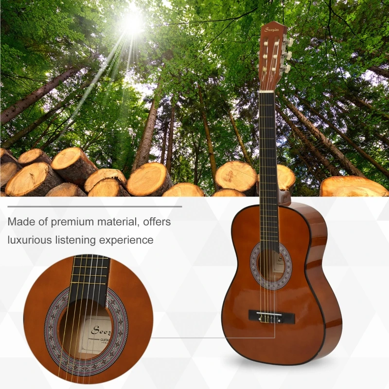 Soozier 36" Classical Guitar Birch Wood Guitar Set with Special Storage Bag for Child Beginners, Coffee
