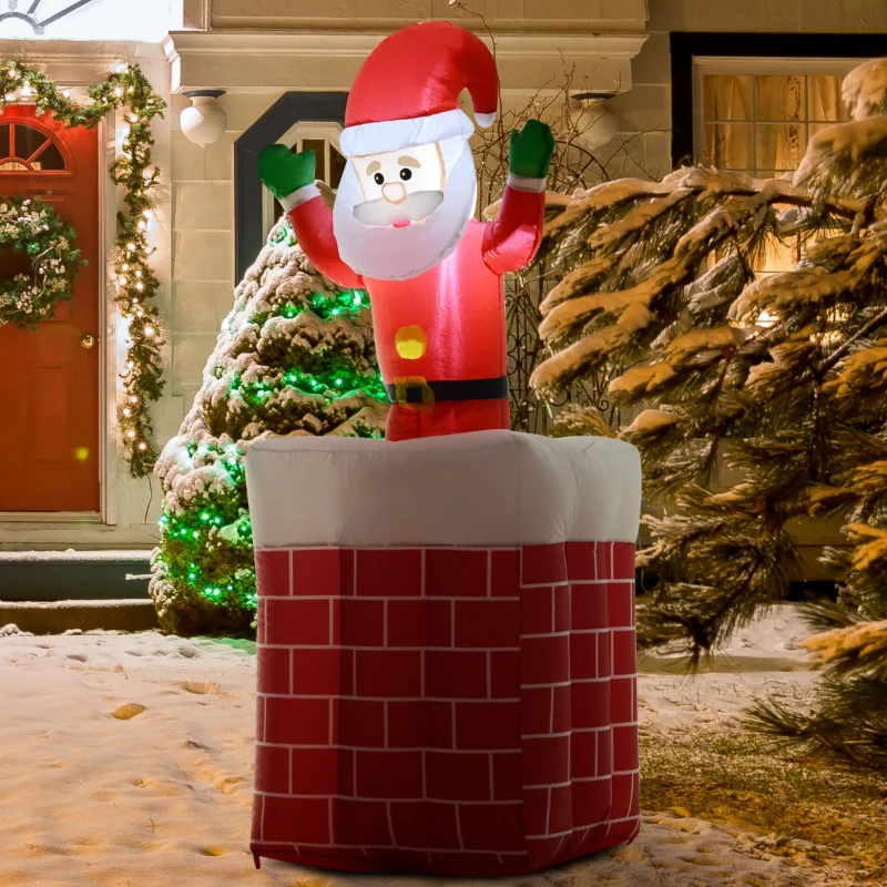 HomCom 6' Tall Outdoor Animated Inflatable Christmas Lawn Decoration - Santa in a Chimney