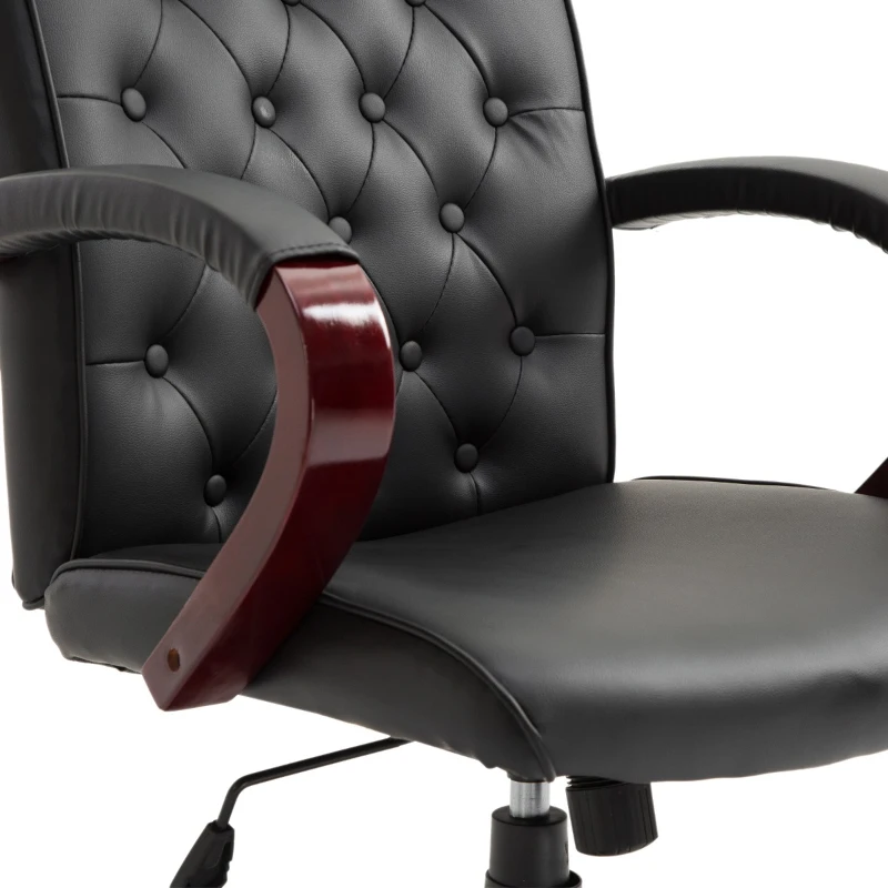 Vinsetto High Back Faux Leather Office Chair with Button Tufted Design, Executive Computer Desk Chair with Solid Wood Feet and Arms, Black